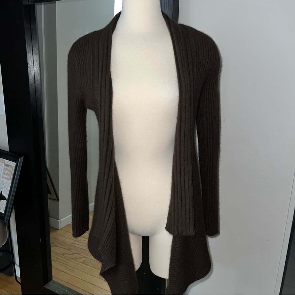 Sarah Spencer Brown Open-Front Angora Blend Cardigan – Size Small